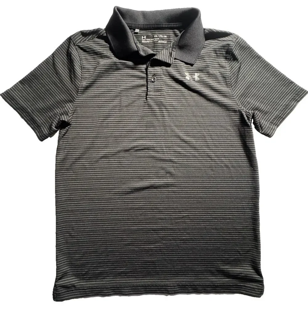 Under Armour Boys YXL Gray Stripe HeatGear Golf Polo Shirt
